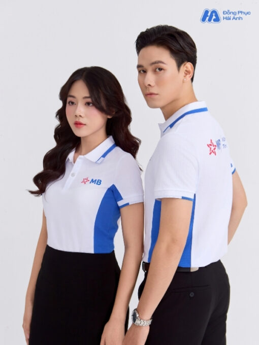 Mẫu Áo Polo Đồng Phục MB Bank Màu Trắng Gạo Phối Xanh Bích Lợt - ảnh 4