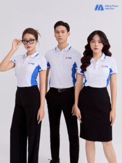 Mẫu Áo Polo Đồng Phục MB Bank Màu Trắng Gạo Phối Xanh Bích Lợt