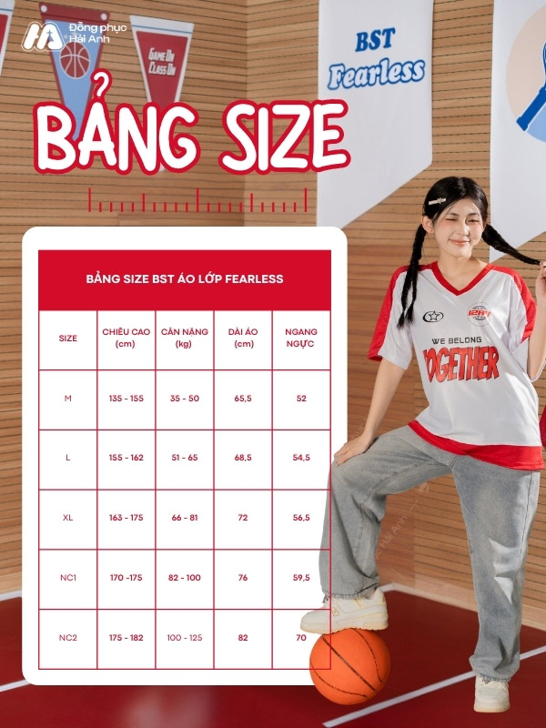 Bảng size áo vừa vặn cho từng thành viên, đồng điệu cho cả tập thể.