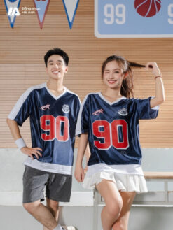 Mẫu Áo Thun Đồng Phục Lớp Oversize Cổ Tim Fearless Màu Xanh Đen - ảnh 3