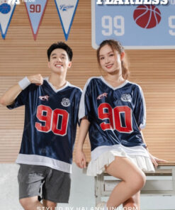 Mẫu Áo Thun Đồng Phục Lớp Oversize Cổ Tim Fearless Màu Xanh Đen