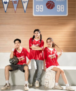 Mẫu Áo Thun Đồng Phục Lớp Oversize Cổ Tim Màu Đỏ Đô - ảnh 3