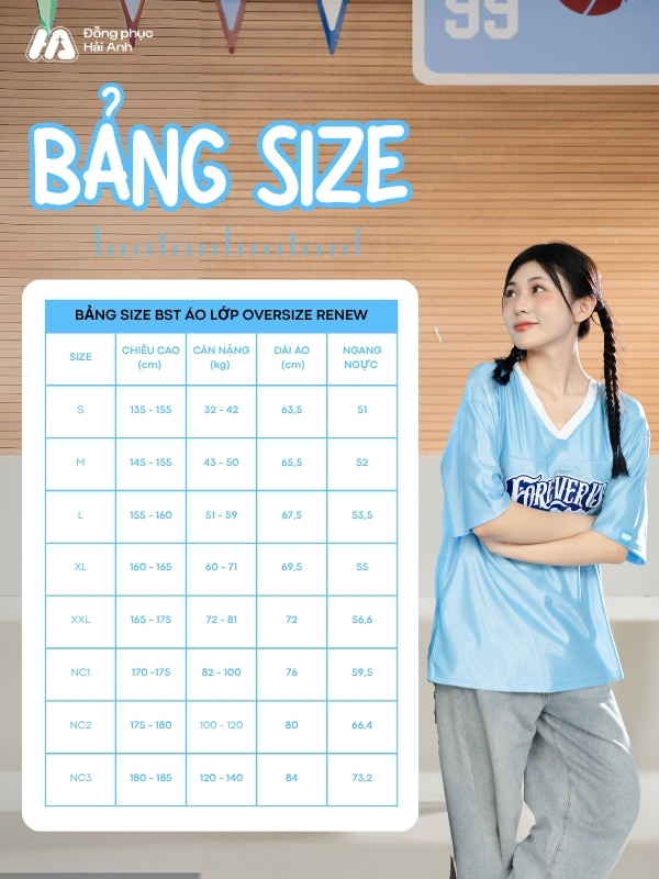 Bảng size tiêu chuẩn cho áo lớp oversize – dễ chọn, dễ mặc