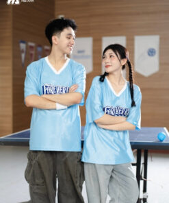 Mẫu Áo Thun Đồng Phục Lớp Oversize Cổ Tim Màu Xanh Da Trời - ảnh 5