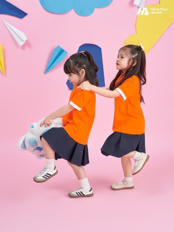 Mẫu Áo Thun Đồng Phục Mầm Non Hacool 01 Màu Cam Tươi - ảnh 2