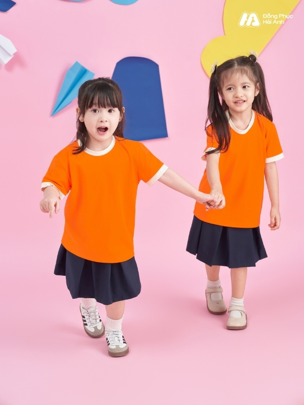 Mẫu Áo Thun Đồng Phục Mầm Non Hacool 01 Màu Cam Tươi - ảnh 3