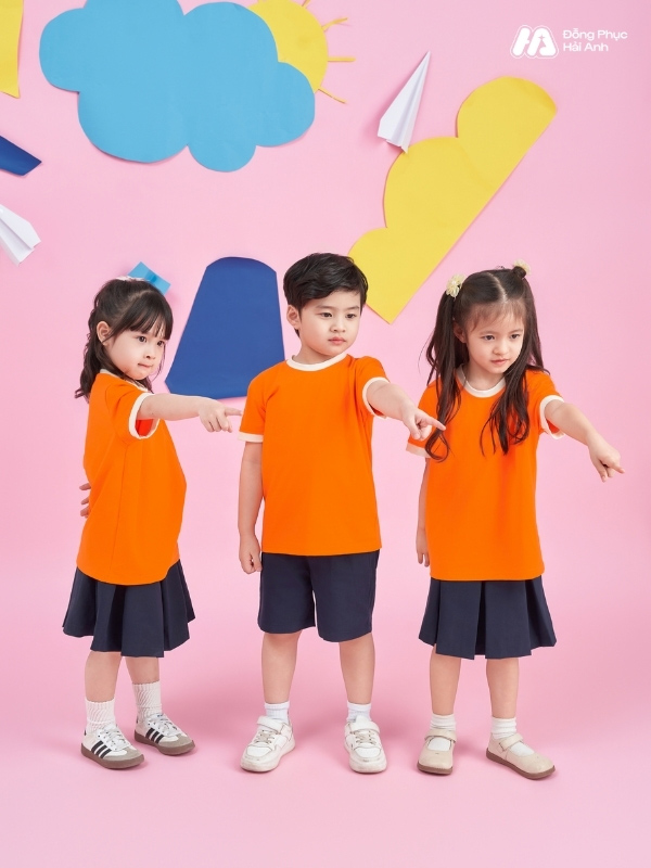 Mẫu Áo Thun Đồng Phục Mầm Non Hacool 01 Màu Cam Tươi - ảnh 4