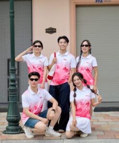 Mẫu Áo Thun Polo Đồng Phục Summer Crew Màu Hồng Phối Trắng