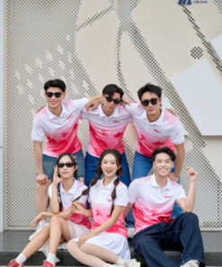 Mẫu Áo Thun Polo Đồng Phục Summer Crew Màu Hồng Phối Trắng - ảnh 4
