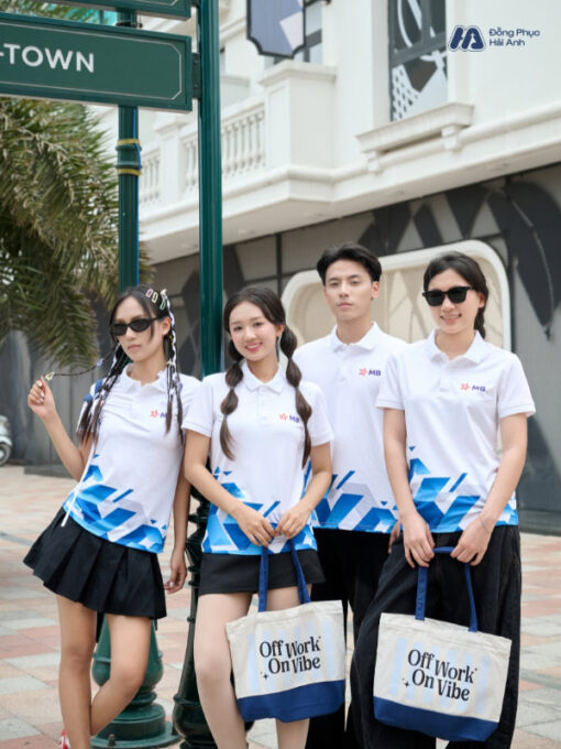 Mẫu Áo Thun Polo Đồng Phục Summer Crew Màu Trắng MB Bank