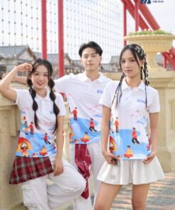 Mẫu Áo Thun Polo Đồng Phục Summer Crew Màu Trắng Phối Xanh