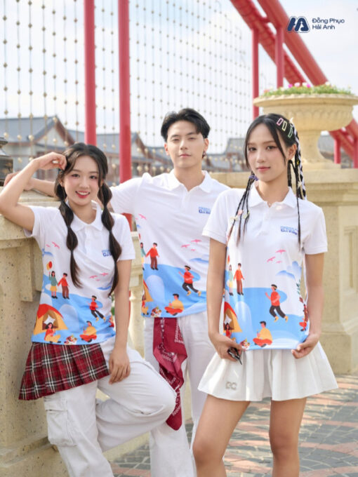 Mẫu Áo Thun Polo Đồng Phục Summer Crew Màu Trắng Phối Xanh