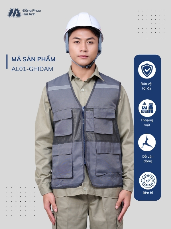 Mẫu Đồng Phục Áo Lưới Bảo Hộ Lao Động Mã 01 Màu Ghi Đậm