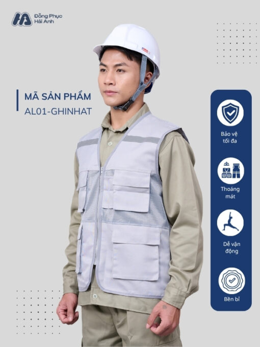 Mẫu Đồng Phục Áo Lưới Bảo Hộ Lao Động Mã 01 Màu Ghi Nhạt
