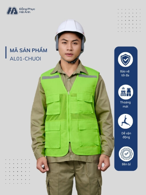 Mẫu Đồng Phục Áo Lưới Bảo Hộ Lao Động Mã 01 Màu Xanh Chuối