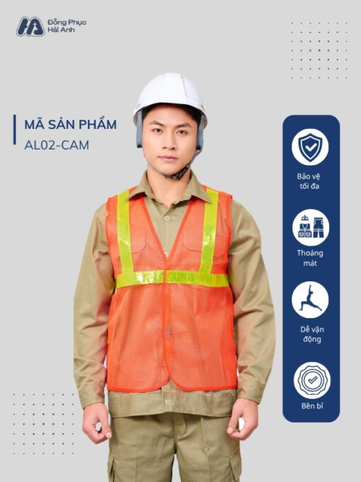Mẫu Đồng Phục Áo Lưới Bảo Hộ Lao Động Mã 02 Màu Cam