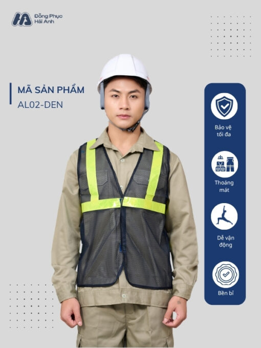 Mẫu Đồng Phục Áo Lưới Bảo Hộ Lao Động Mã 02 Màu Đen