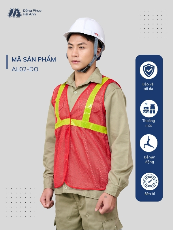 Chi tiết thiết kế mẫu đồng phục bảo hộ màu đỏ mã 02