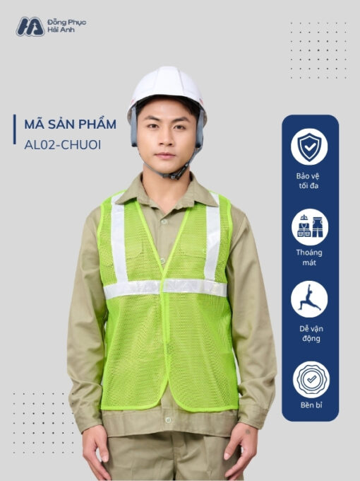 Mẫu Đồng Phục Áo Lưới Bảo Hộ Lao Động Mã 02 Màu Xanh Chuối