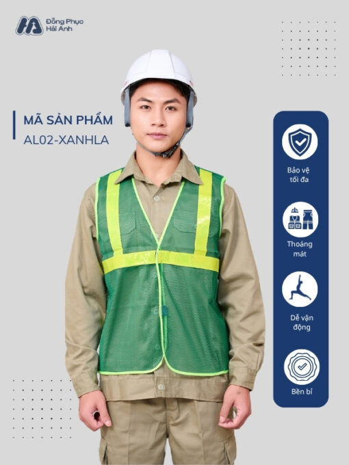Mẫu Đồng Phục Áo Lưới Bảo Hộ Lao Động Mã 02 Màu Xanh Lá