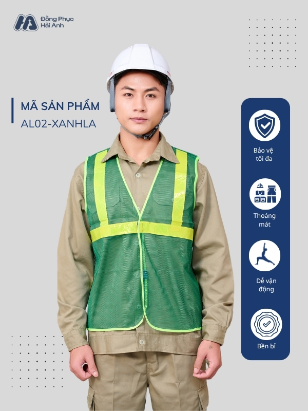 Mẫu Đồng Phục Áo Lưới Bảo Hộ Lao Động Mã 02 Màu Xanh Lá