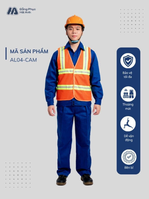 Mẫu Đồng Phục Áo Lưới Bảo Hộ Lao Động Mã 04 Màu Cam
