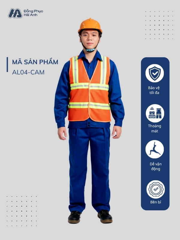 Mẫu Đồng Phục Áo Lưới Bảo Hộ Lao Động Mã 04 Màu Cam