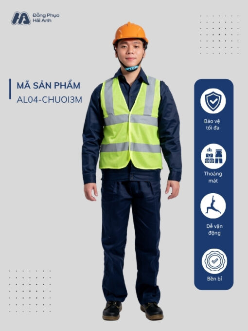 Mẫu Đồng Phục Áo Lưới Bảo Hộ Lao Động Mã 04 Màu Xanh Chuối Phối Xám