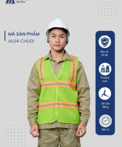 Mẫu Đồng Phục Áo Lưới Bảo Hộ Lao Động Mã 04 Màu Xanh Chuối Phối Cam