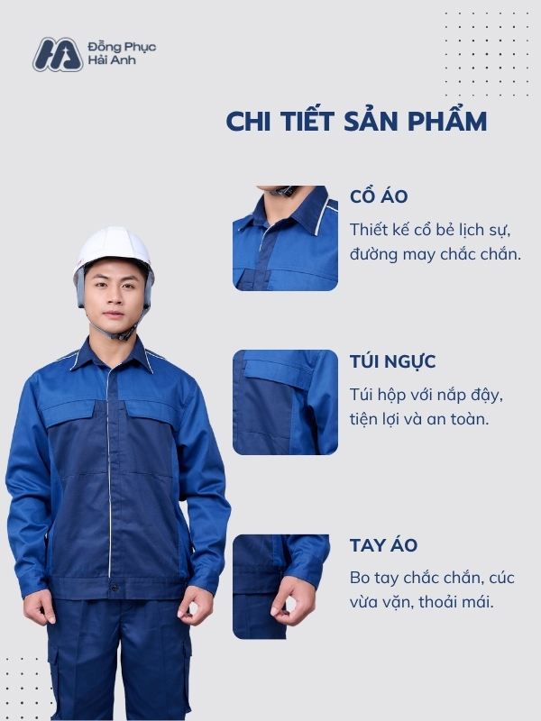 Mẫu Đồng Phục Bảo Hộ Lao Động Vải Kaki 65 Mã 07 Màu Xanh Đen - ảnh 2