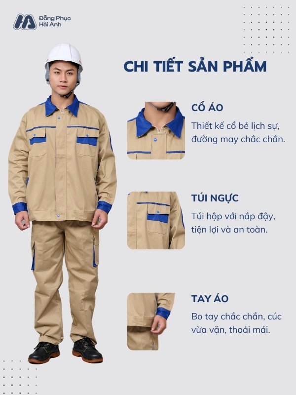 Mẫu Đồng Phục Bảo Hộ Lao Động Vải Kaki 65 Mã 11 Màu Be - ảnh 2