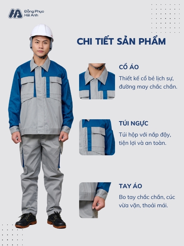 Đồ bảo hộ lao động vải Kaki 65 mã 29 màu bích thiết kế hiện đại, chất liệu dày dặn