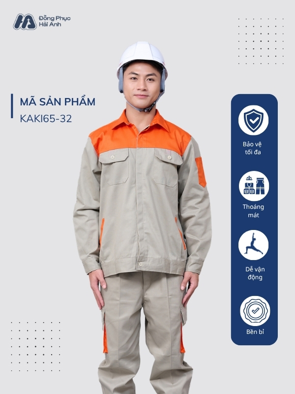 Mẫu Đồng Phục Bảo Hộ Lao Động Vải Kaki 65 Mã 32 Màu Xám Nhạt