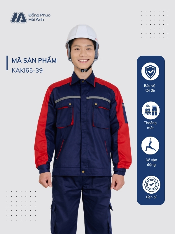 Mẫu Đồng Phục Bảo Hộ Lao Động Vải Kaki 65 Mã 39 Màu Xanh Than