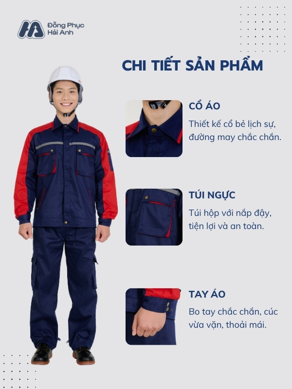 Mẫu Đồng Phục Bảo Hộ Lao Động Vải Kaki 65 Mã 39 Màu Xanh Than - ảnh 2
