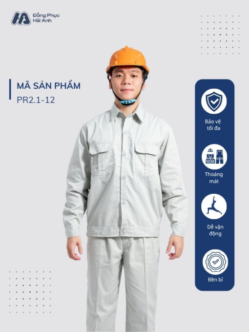 Mẫu Đồng Phục Bảo Hộ Lao Động Vải Kaki Protect 2.1 Mã 12 Màu Xám Nhạt