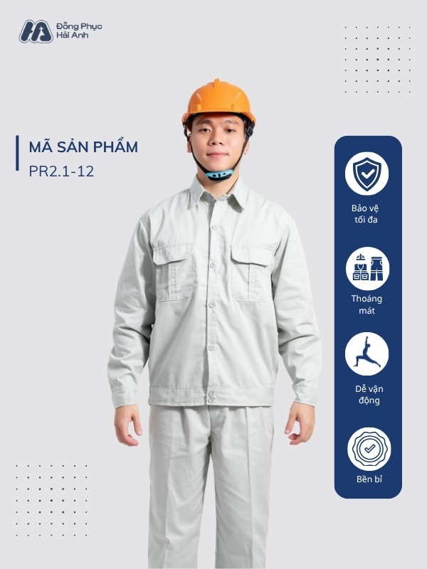 Mẫu Đồng Phục Bảo Hộ Lao Động Vải Kaki Protect 2.1 Mã 12 Màu Xám Nhạt
