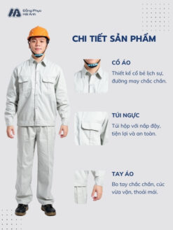 Mẫu Đồng Phục Bảo Hộ Lao Động Vải Kaki Protect 2.1 Mã 12 Màu Xám Nhạt - ảnh 2