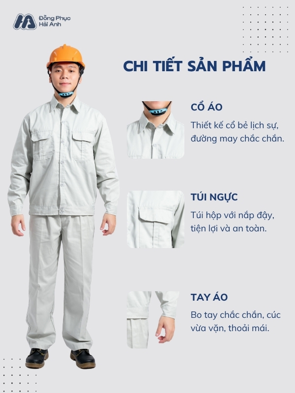 Mẫu Đồng Phục Bảo Hộ Lao Động Vải Kaki Protect 2.1 Mã 12 Màu Xám Nhạt - ảnh 2
