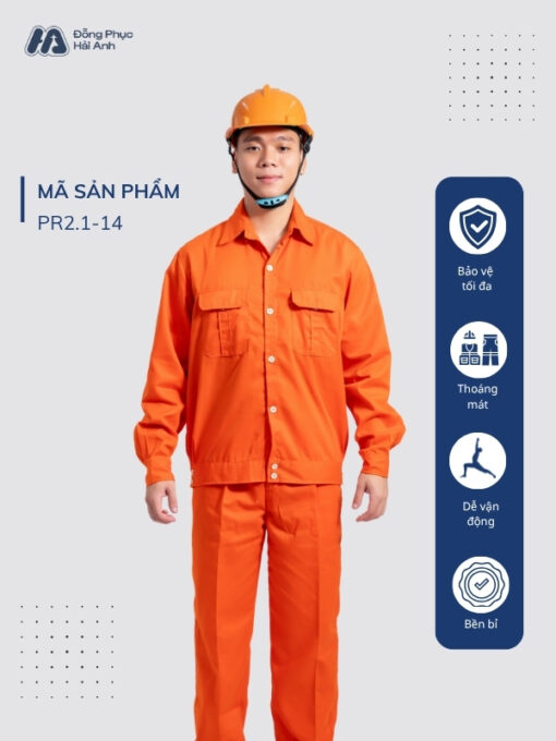 Mẫu Đồng Phục Bảo Hộ Lao Động Vải Kaki Protect 2.1 Mã 14 Màu Cam