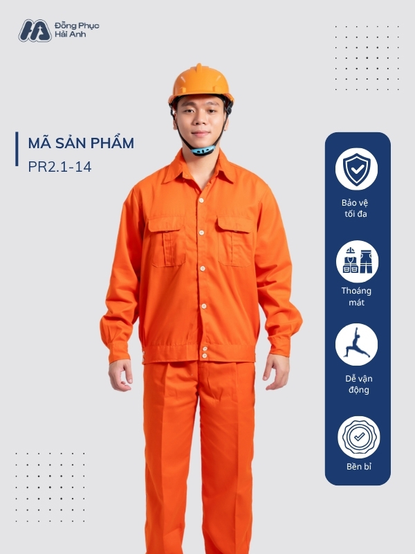 Mẫu Đồng Phục Bảo Hộ Lao Động Vải Kaki Protect 2.1 Mã 14 Màu Cam