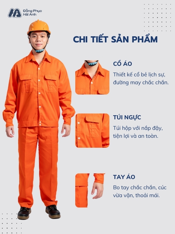 Thông số kỹ thuật của mẫu đồng phục bảo hộ lao động vải Kaki Protect 2.1 mã 14 màu cam