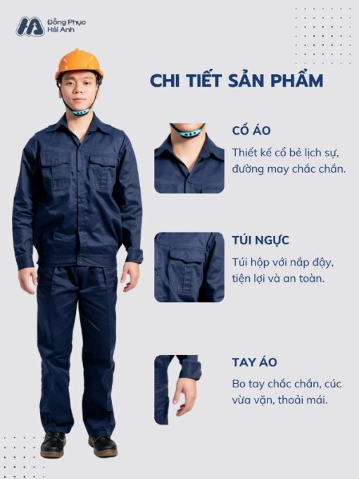 Mẫu Đồng Phục Bảo Hộ Lao Động Vải Kaki Protect 2.1 Mã 19 Màu Xanh Đen - ảnh 2