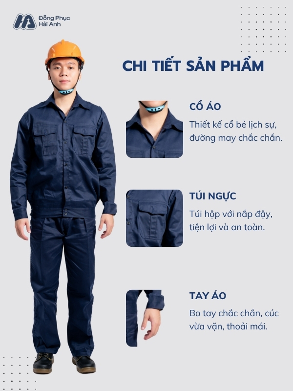 Mẫu Đồng Phục Bảo Hộ Lao Động Vải Kaki Protect 2.1 Mã 19 Màu Xanh Đen - ảnh 2
