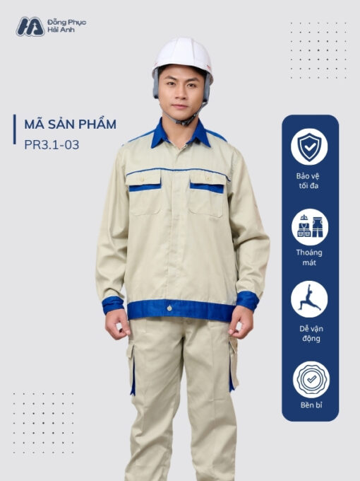 Mẫu Đồng Phục Bảo Hộ Lao Động Vải Kaki Protect 3.1 Mã 03 Màu Be