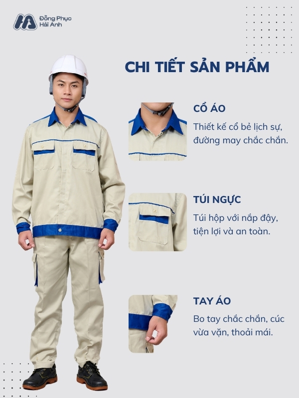 Mẫu Đồng Phục Bảo Hộ Lao Động Vải Kaki Protect 3.1 Mã 03 Màu Be - ảnh 2