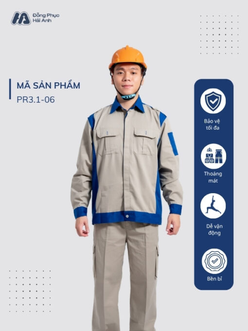 Mẫu Đồng Phục Bảo Hộ Lao Động Vải Kaki Protect 3.1 Mã 06 Màu Xám