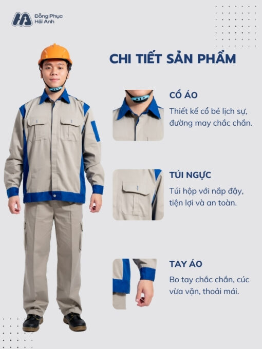 Mẫu Đồng Phục Bảo Hộ Lao Động Vải Kaki Protect 3.1 Mã 06 Màu Xám - ảnh 2