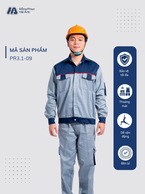 Mẫu Đồng Phục Bảo Hộ Lao Động Vải Kaki Protect 3.1 Mã 09 Màu Xanh Nhạt
