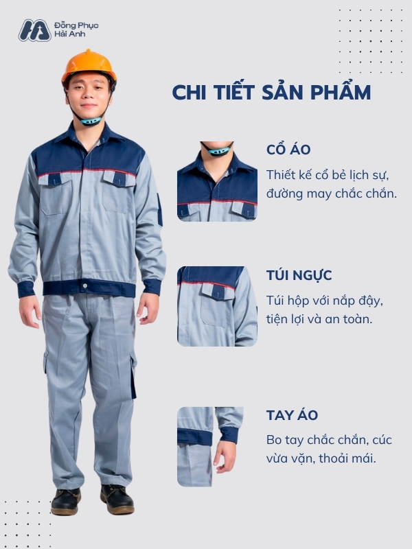 Mẫu đồng phục công nhân xây dựng xanh nhạt thiết kế đẹp, tối ưu công năng